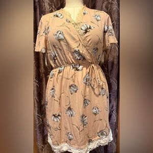 Tan Flutter Sleeve Wrap Midi Dress XL